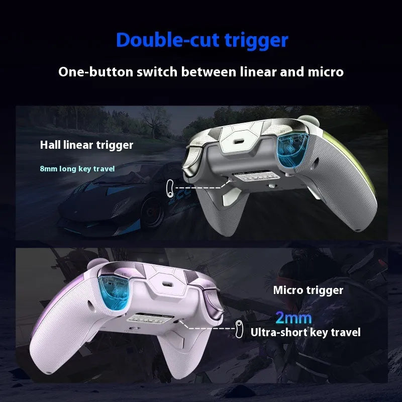 Rocker Smart wireless game controller on its charging base in Black, Green or Purple colour