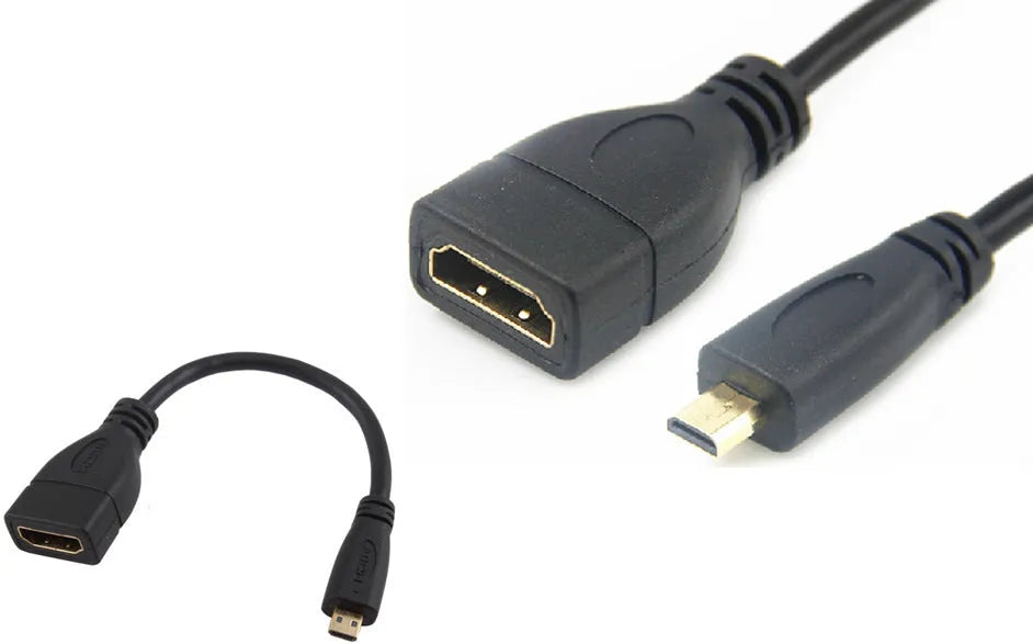 Black Micro HDMI male to HDMI female adapter cable 0.15 metres