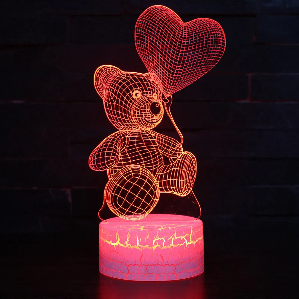3D cute bear creative night light with colourful acrylic shade and LED light source