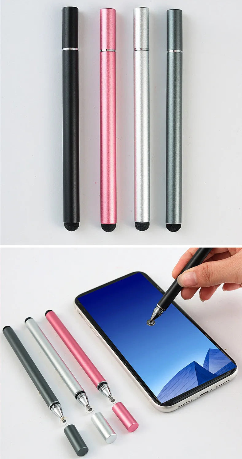 Black disc touch screen pen with aluminium handle, copper parts, 124.2mm long, dual-headed stylus