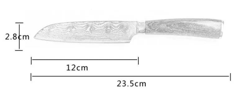 7Cr17 stainless steel kitchen knife with laser Damascus pattern on blade and colour steel handle.