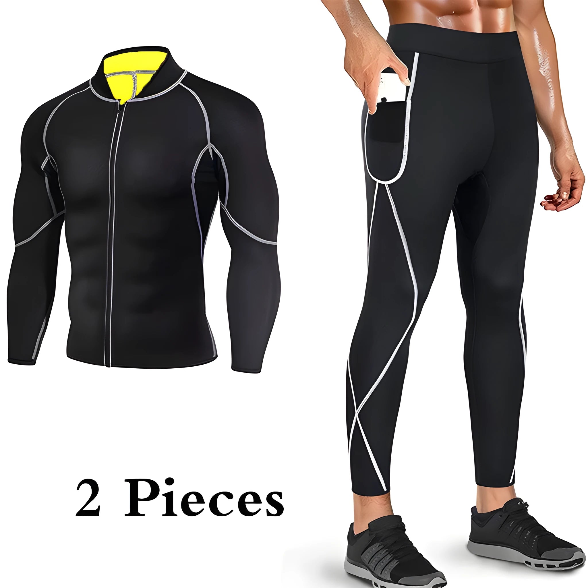 Men's neoprene stitching running suit in long sleeve and trousers set