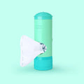 Portable pet toilet dispenser with 120 poop bags, silicone tape, 43g tank, 43mm x 47mm x 121mm, pink yellow or green