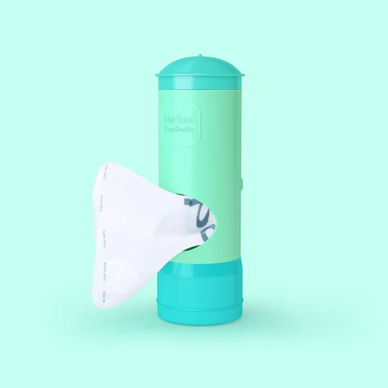 Portable pet toilet dispenser with 120 poop bags, silicone tape, 43g tank, 43mm x 47mm x 121mm, pink yellow or green