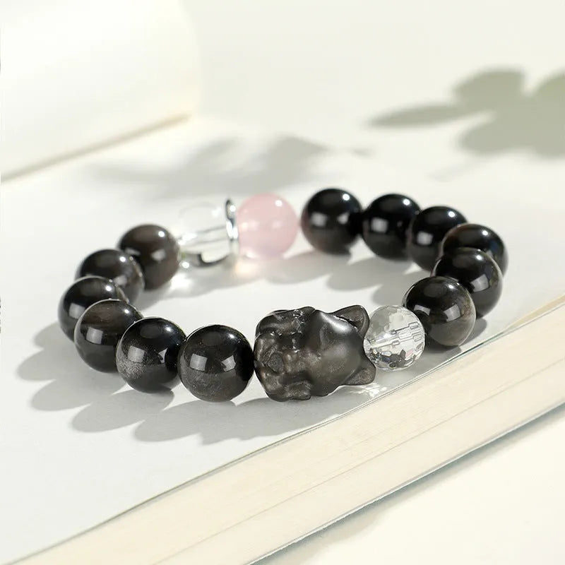 Women's silver stone crystal bracelet with fox charm and electroplated finish