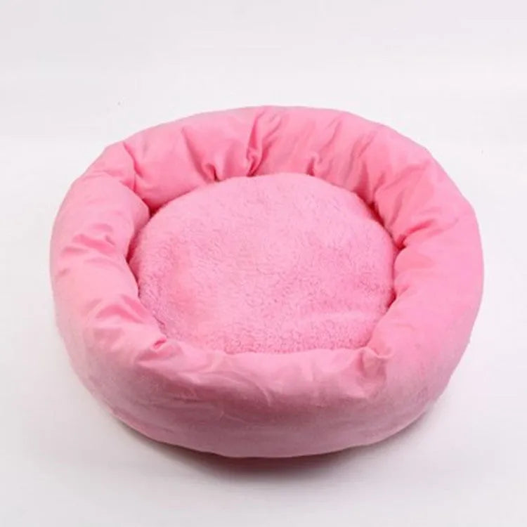 Winter warm PP cotton filled dog pet bed in light grey showing circular shape and soft texture with optional pillow