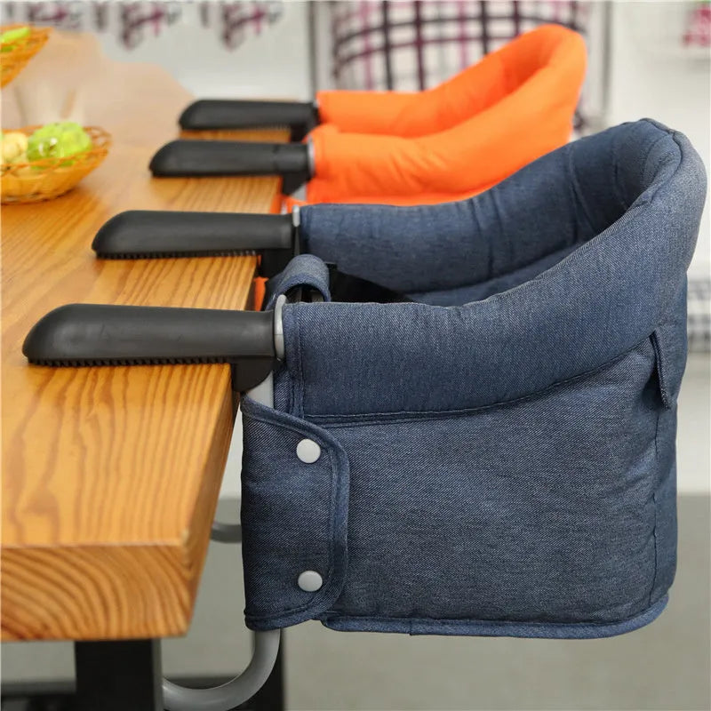 Foldable portable baby dining seat with safety belt in blue colour