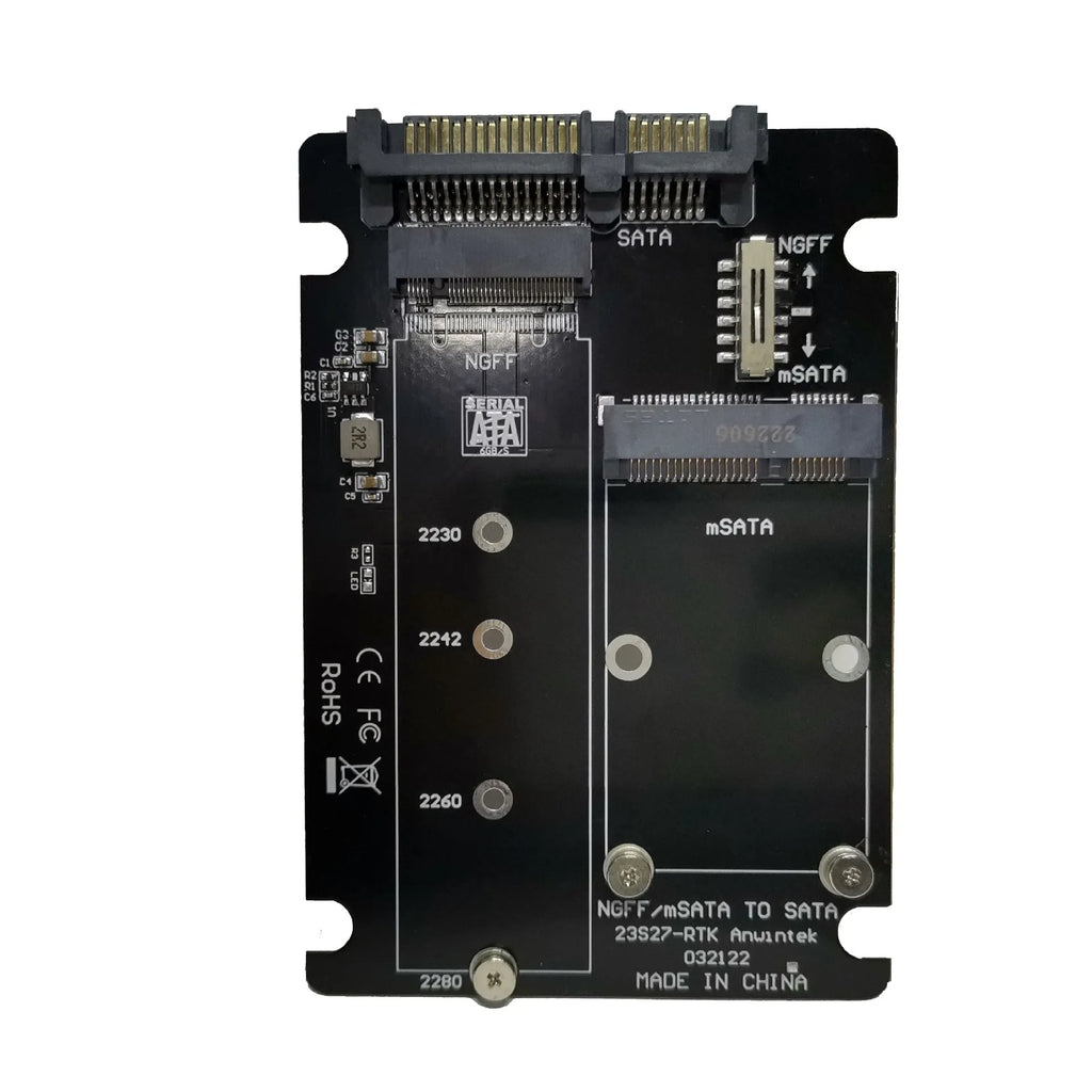 M.2 NGFF to SATA3.0 SSD adapter card with mSATA and dual card options, USB3.0 interface