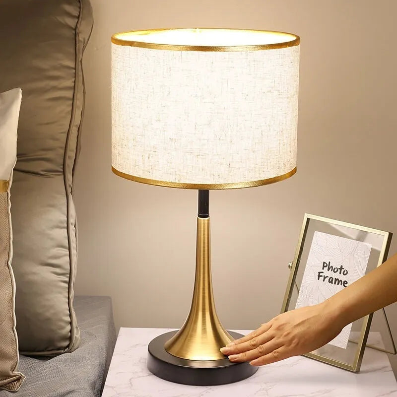 Touch sensor dimming table lamp in Phnom Penh fine linen, simple modern Chinese style, for bedside or living room.