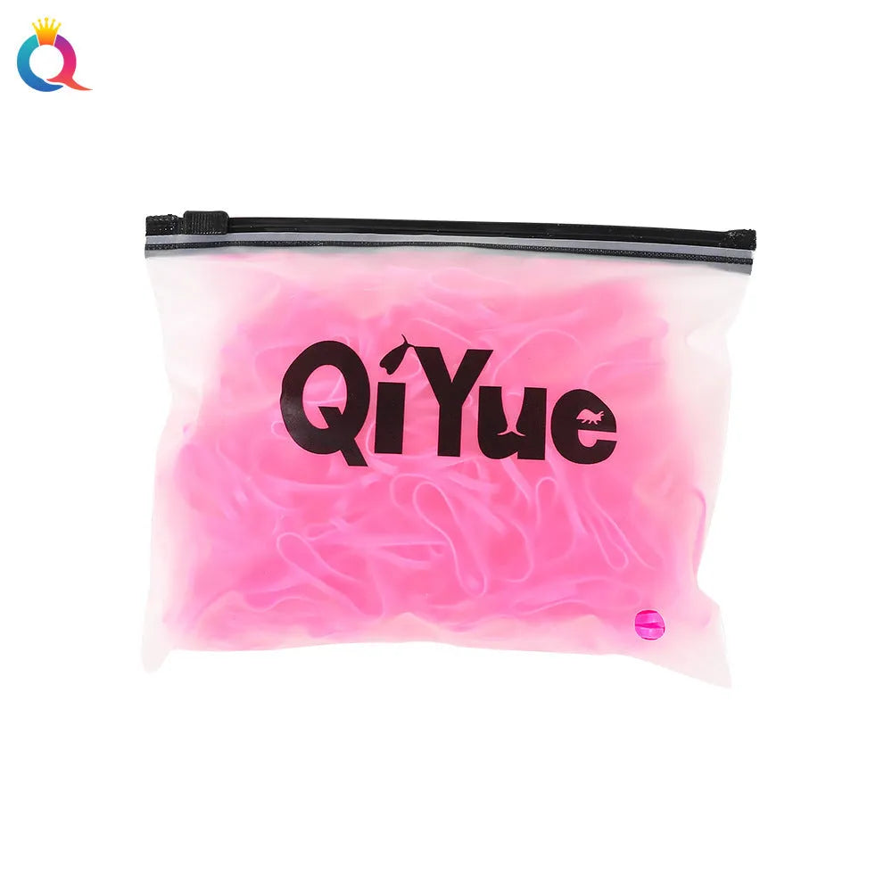 Children's disposable hair rubber bands 1000pcs strong pull cartoon design assorted colours deep coffee glittering powder grass green