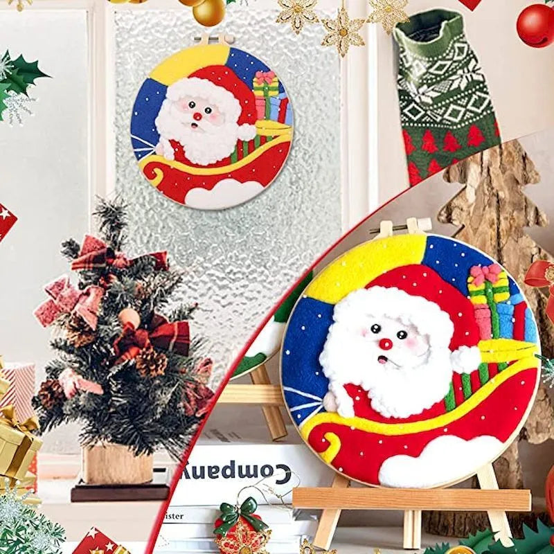 Handmade embroidery kit with festive pattern on linen fabric, 20 cm x 20 cm three-dimensional needlework design.