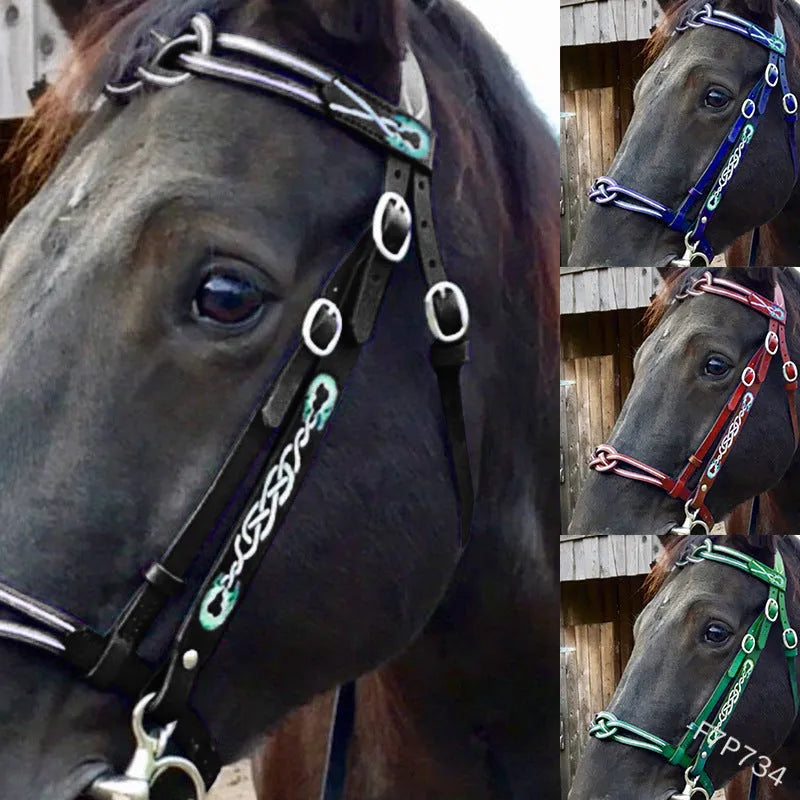 PU horse bridle in black, size M, with universal fit for equestrian riding and outdoor cycling