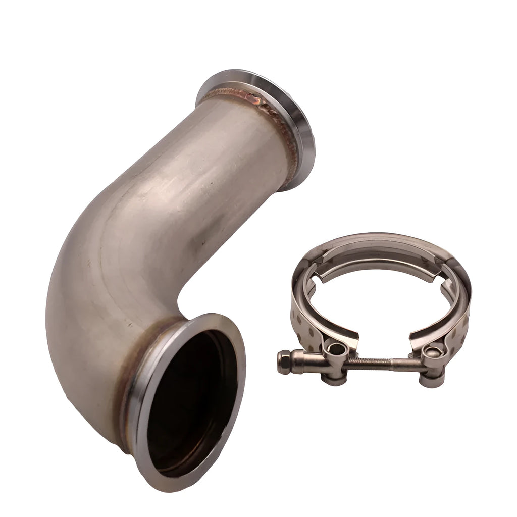 Stainless steel V-clamp short pipe downpipe for appliance connections.