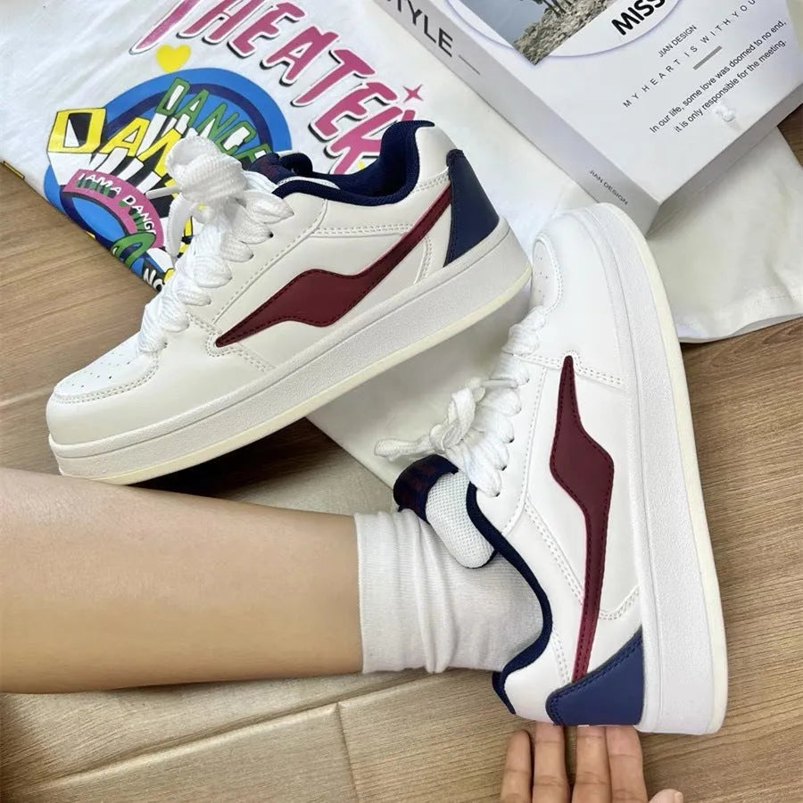 Women's low top board shoes in white yellow with mid heel 3-5cm, synthetic leather upper, rubber sole, pointed toe
