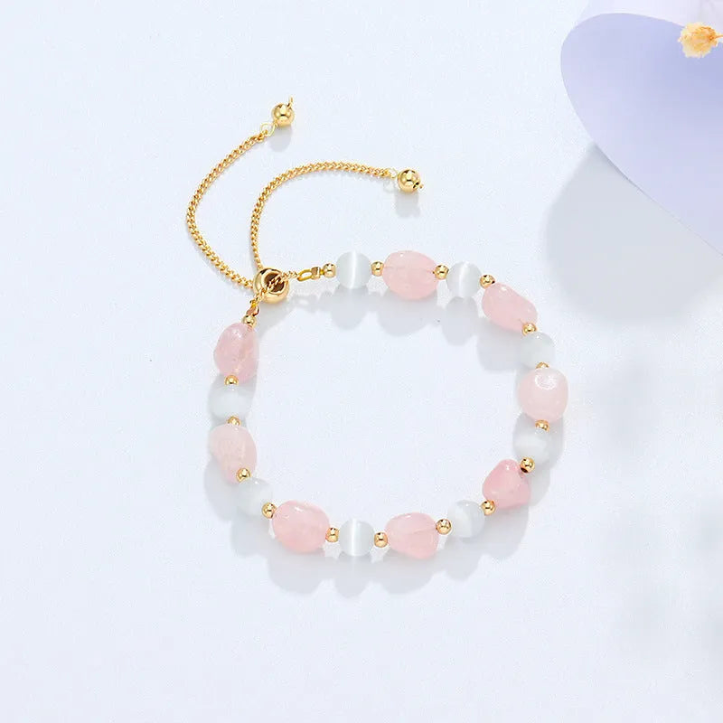 Women's polished crystal and opal natural stone bracelet in amethyst colour