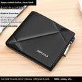 Men's brown leather wallet with zipper closure and rhombus pattern