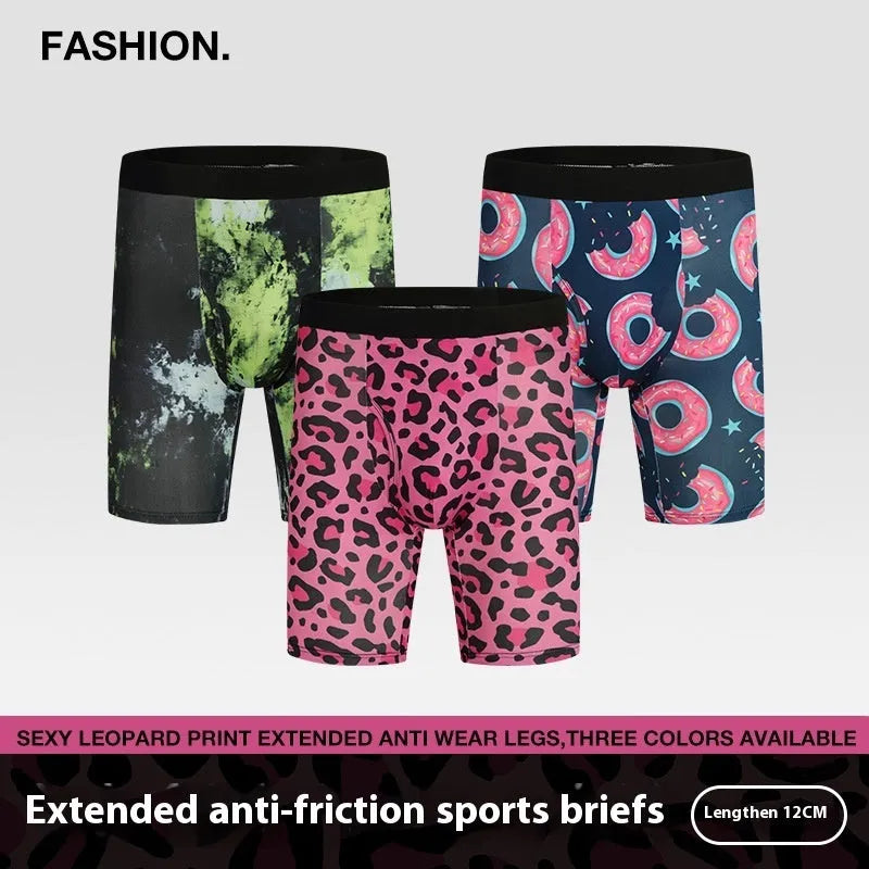 Men's wild leopard pattern printed underwear in quick-drying polyester with low-rise waistband