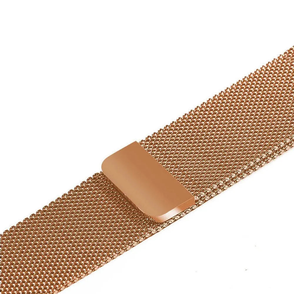 Stainless steel Apple Watch replacement strap in silver colour showing adjustable clasp.