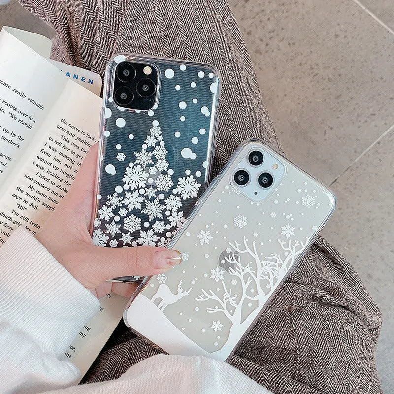 Christmas snowflake elk TPU phone case back cover in cartoon style for iPhone