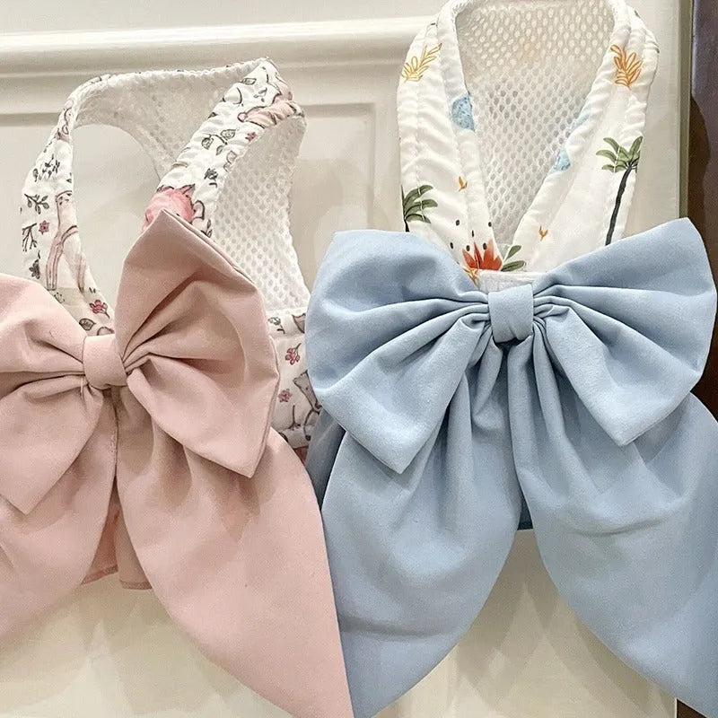 Dog chest harness with three-purpose hand rope, half vest style, bow detail, in Sky Blue colour