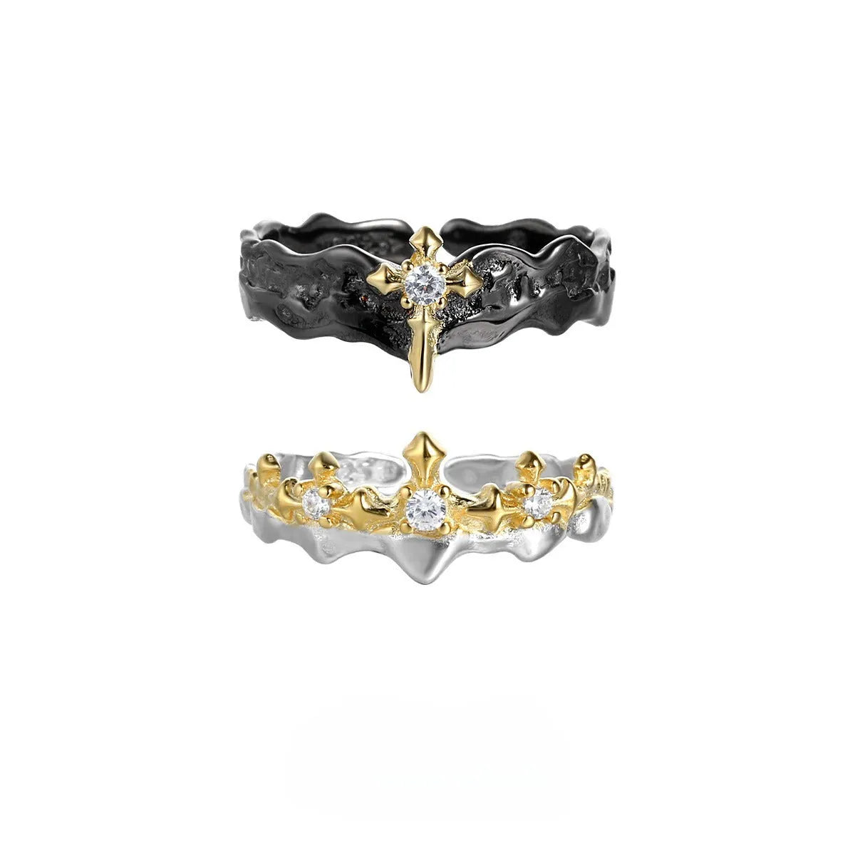 Adjustable opening silver ring with electroplated white gold or black gold finish