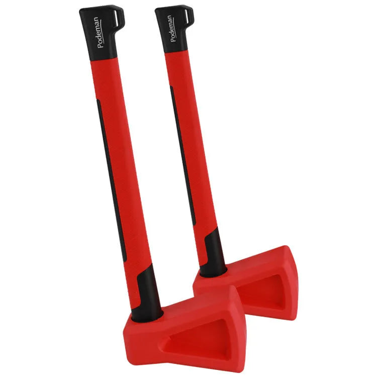 Red plastic home fitness axe muscle trainer for functional strength workouts.