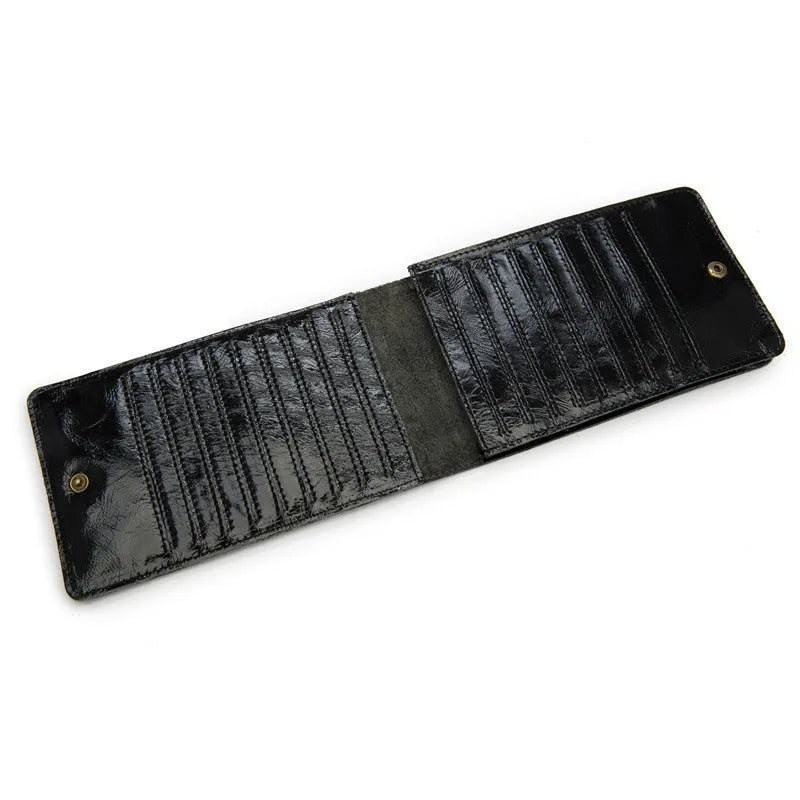 Men's slim leather card wallet in first-layer cowhide with 18 card slots, a money compartment, and a mobile phone slot.