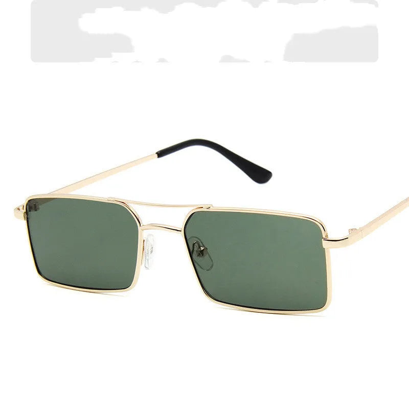 Double beam square retro metal frame flat mirror glasses in golden frame tea chips colour