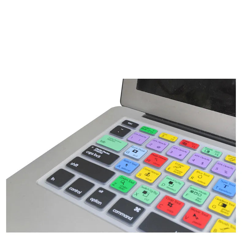 Silicone keyboard cover with Adobe Illustrator shortcuts for MacBook Pro Air 13 15 17, 28.7cm x 11.9cm.