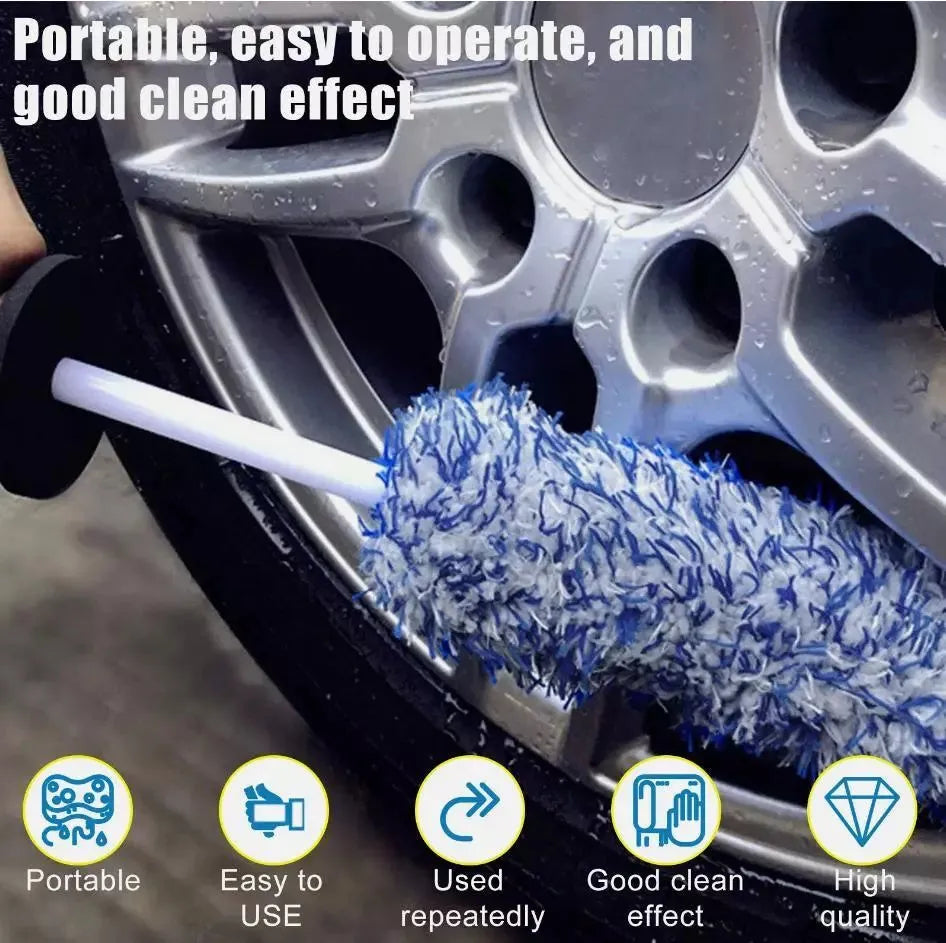 Soft microfiber 44cm car wheel cleaning brush for deep rim bed and spoke cleaning