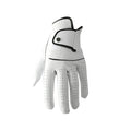 Men's white half sheepskin leather golf glove showing non-slip palm detail.