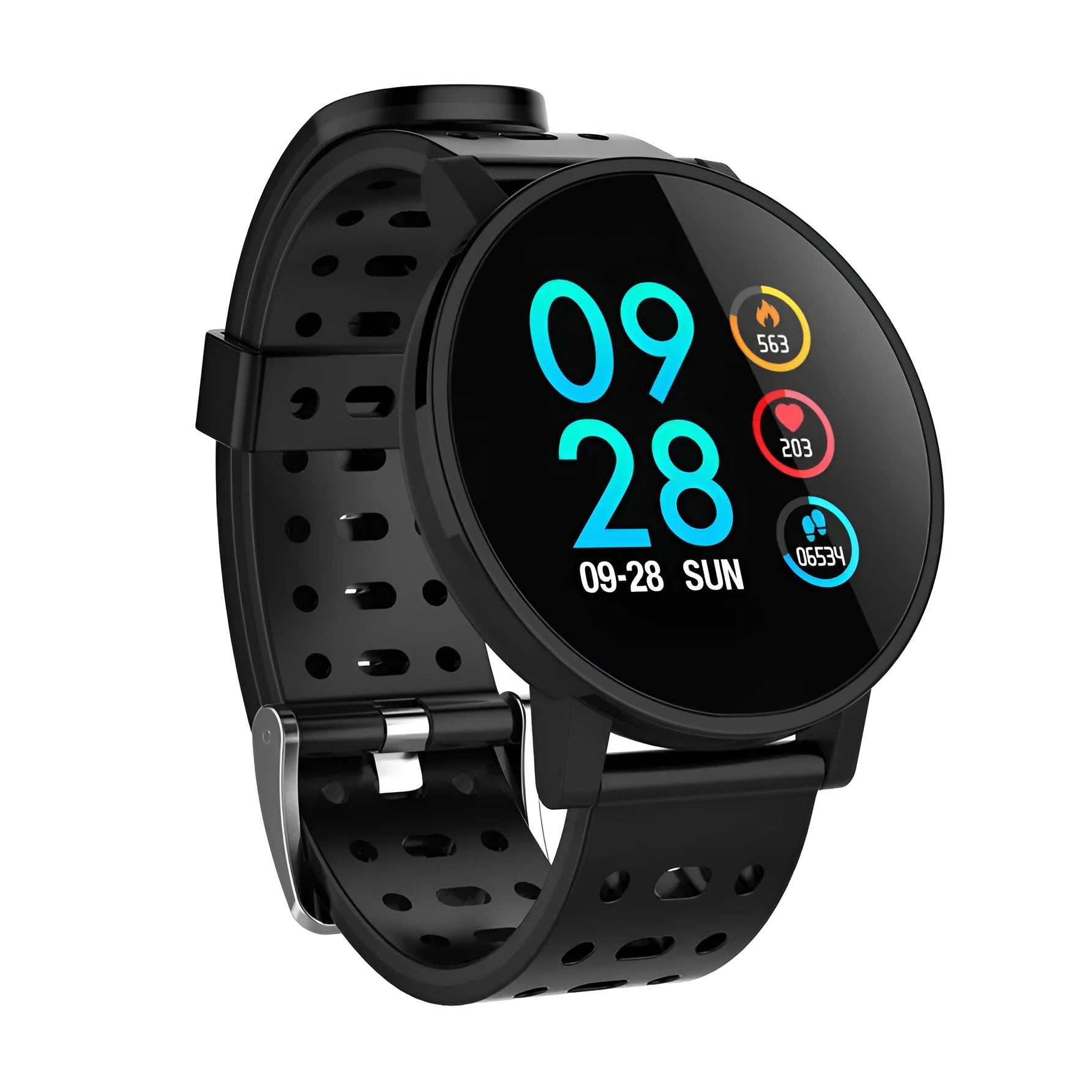 T3 Smart Watch on wrist showing 1.3 inch IPS colour display with heart rate monitoring, soft silicone strap