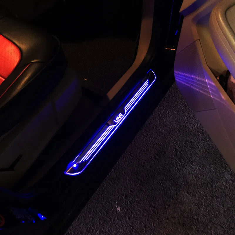 Set of 4 plastic custom-style car threshold strips with LED welcome light for automotive interior