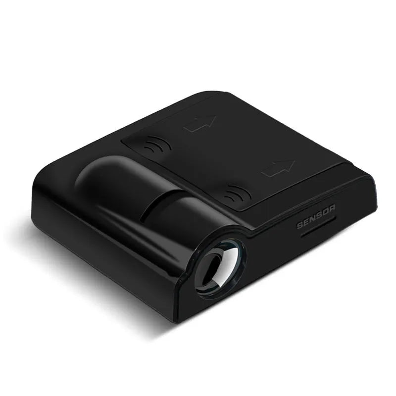 Black or beige ABS plastic car decorative projection lamp for dashboard, showing compact size.