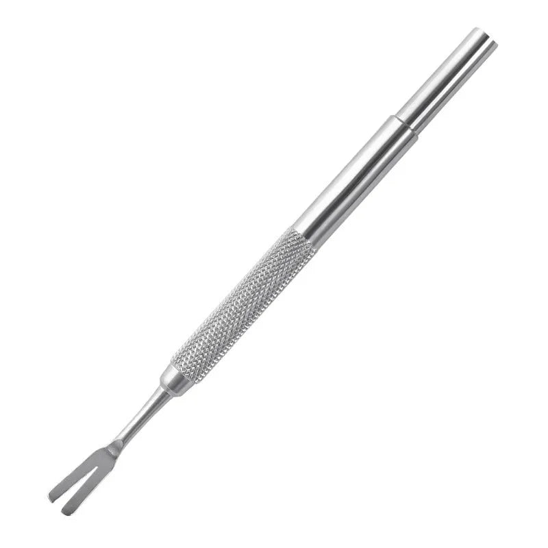 Silver stainless steel tick removal tool with fine precision tips for pets