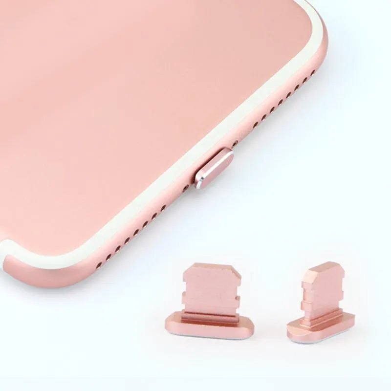 Aluminium alloy dust plug for iPhone Lightning charging port in various metallic colours.