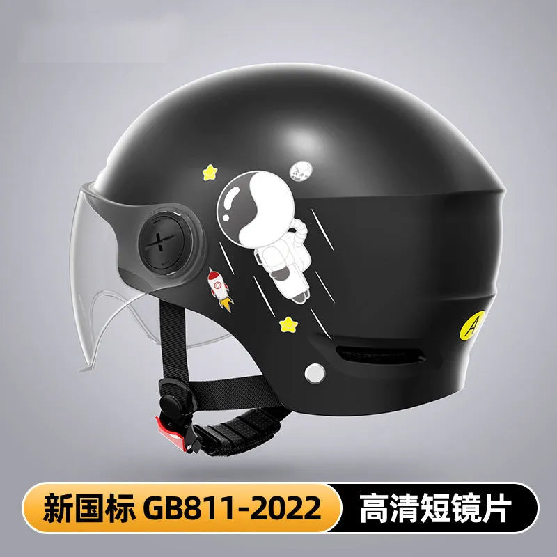 Khaki coloured motorcycle half helmet with integrated tinted sun lens, shown from the front.