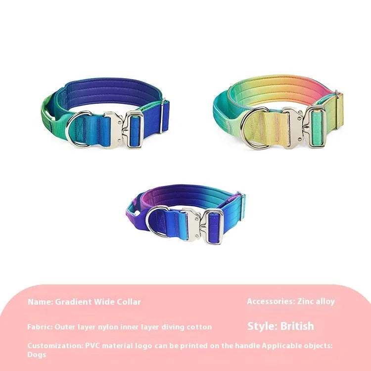 Widened gradient colour dog collar and matching leash set in blue and purple combination