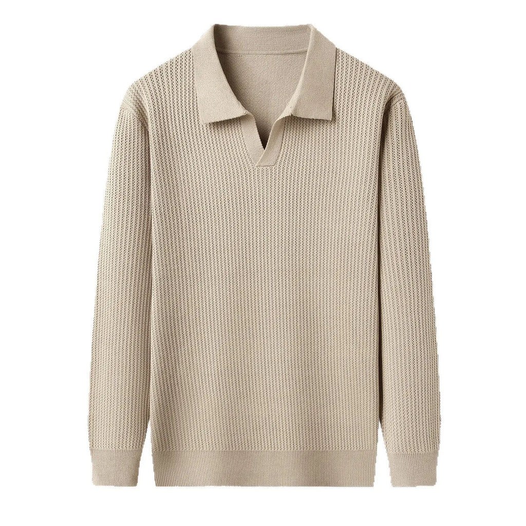 Men's loose-fitting casual pullover sweater in a polyester viscose nylon blend, shown in green.