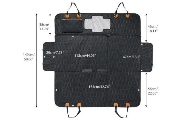 Black machine-washable three-in-one cloth car mat for cats and dogs, 137x149cm