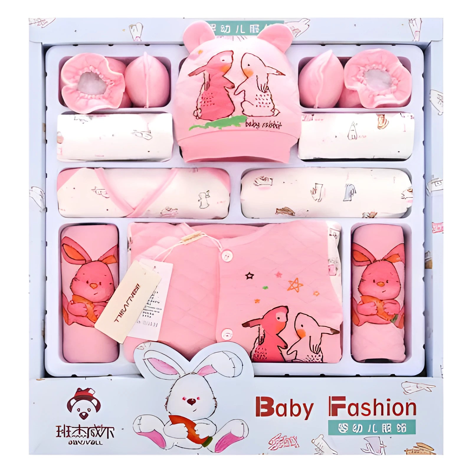 Padded baby clothes multi-piece set in Radish Rabbit A Pink colour for newborns