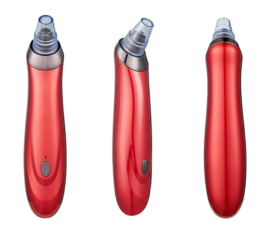 Handheld electric blackhead remover pore cleaner tool in black, gold, red, or white colour.