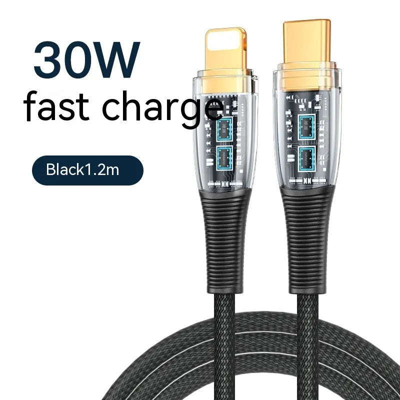 USB-C fast charging data cable, woven Type-C lead, 1.2m or 2m, black blue white