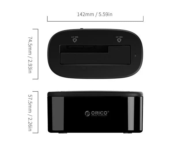 Portable Hardis black ABS external hard drive enclosure with blue LED indicator
