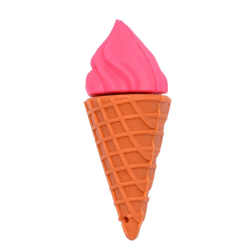 Small pink ice cream cone-shaped USB flash drive on a plain background