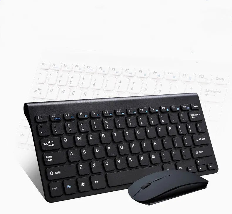 Black and white wireless keyboard and mouse set with 4G connectivity showing 10-metre range