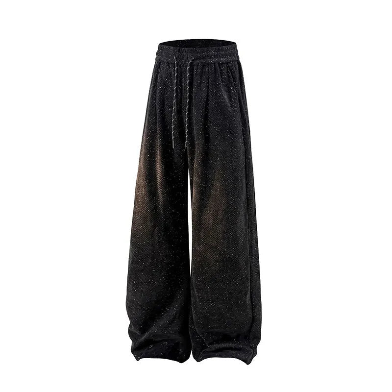 Lightweight hollow-out trousers with fleece lining and elastic waist in straight-leg silhouette