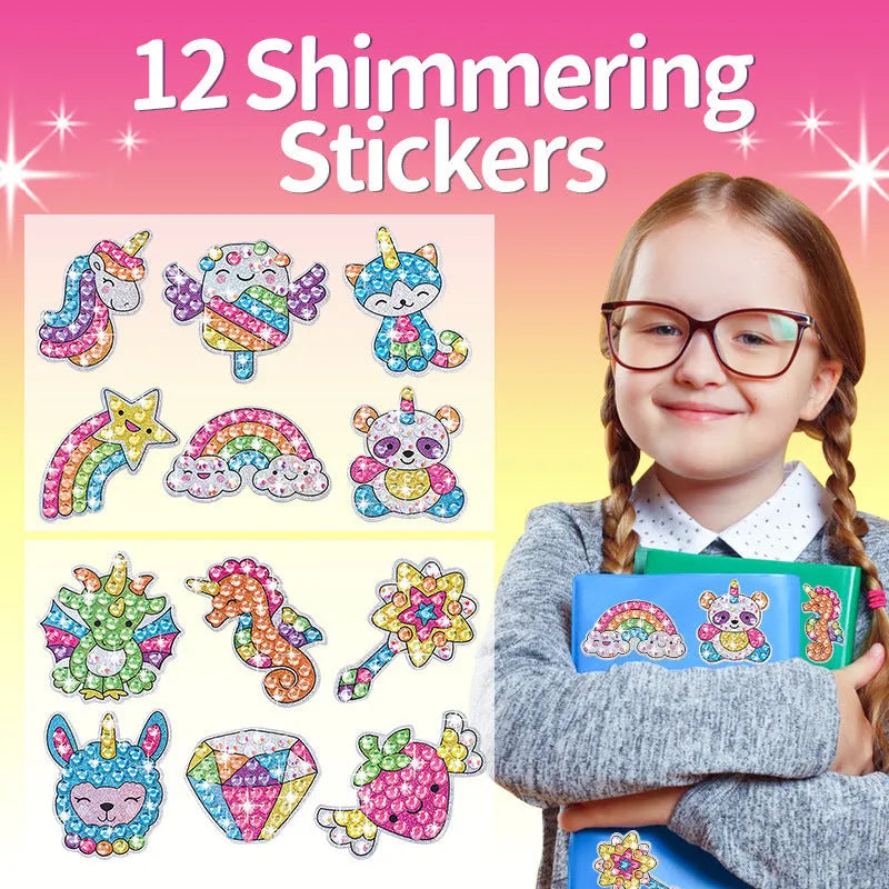 Plastic diamond sticker refrigerator magnet set in colour box with note paper, size 25x20x4.8cm
