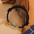 Hetian jade peace buckle blessing card carrying strap bracelet in silver geometric design