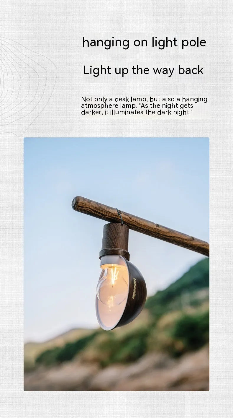 Rechargeable metal hanging camping lamp in Olive Green or Wood Grain Color, approximately 0.6kg, specification NH22ZM002